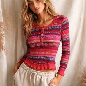 Free People Movement Rally Printed Layer Henley Fired Up Combo